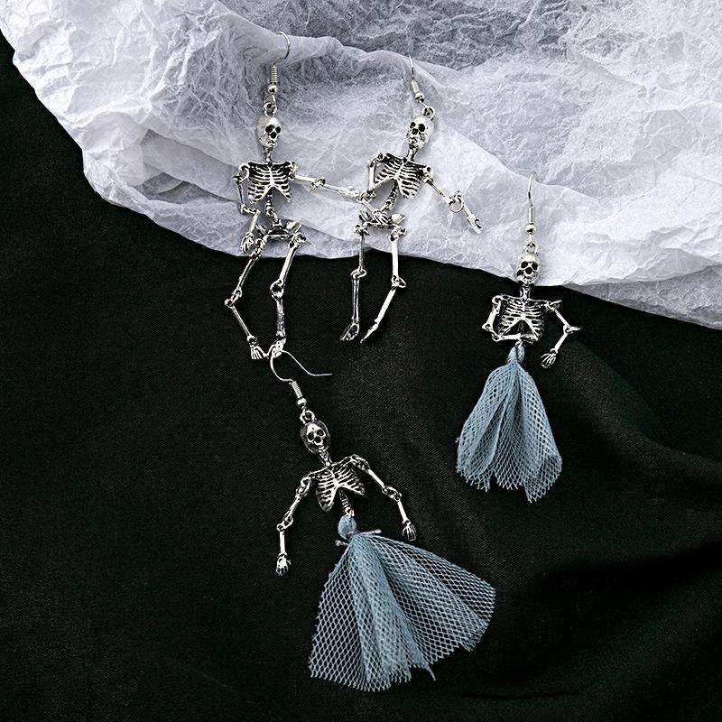 Wholesale Halloween Human Skull Blue Mesh Punk Earrings ACC-ES-ZhuiWo001