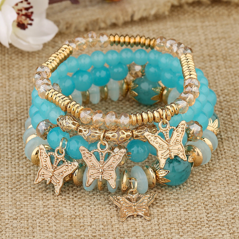 Wholesale Bohemian Multi-layer Crystal Beads Butterfly Pendant Colorful Bracelet ACC-BT-Lijie009