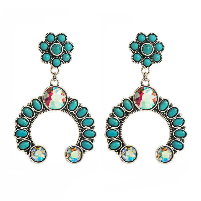 Wholesale Hollow turquoise flower earrings bohemian ear jewelry