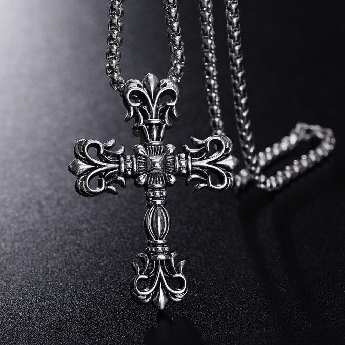 Wholesale Retro Hip Hop Cross Pendant Necklace Men' s Street Style Zinc Alloy Jewelry Accessory for Gift