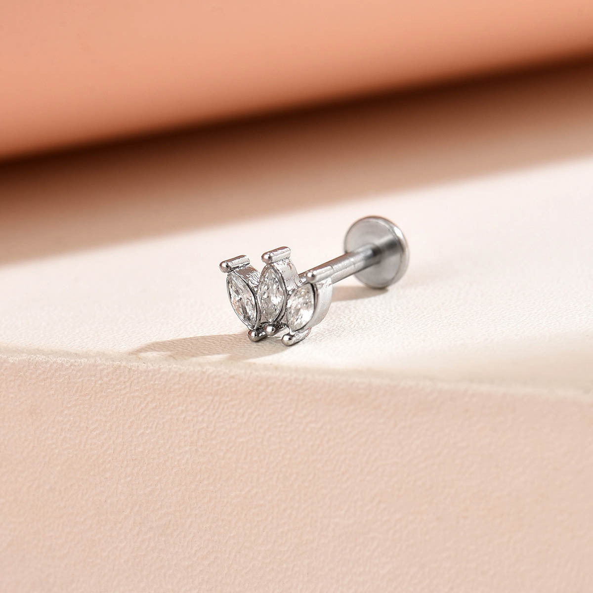 Wholesale 316L Internally Threaded Flat-Back Stud Piercing with Zircon Inlay