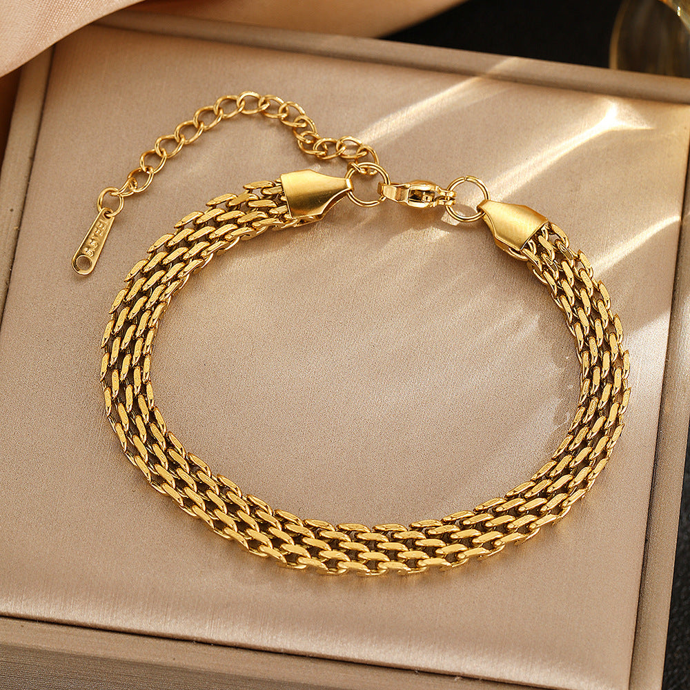 Wholesale 18K Stainless Steel Woven Chain Unisex Bracelet Trendy Everyday Jewelry Accessory Gift