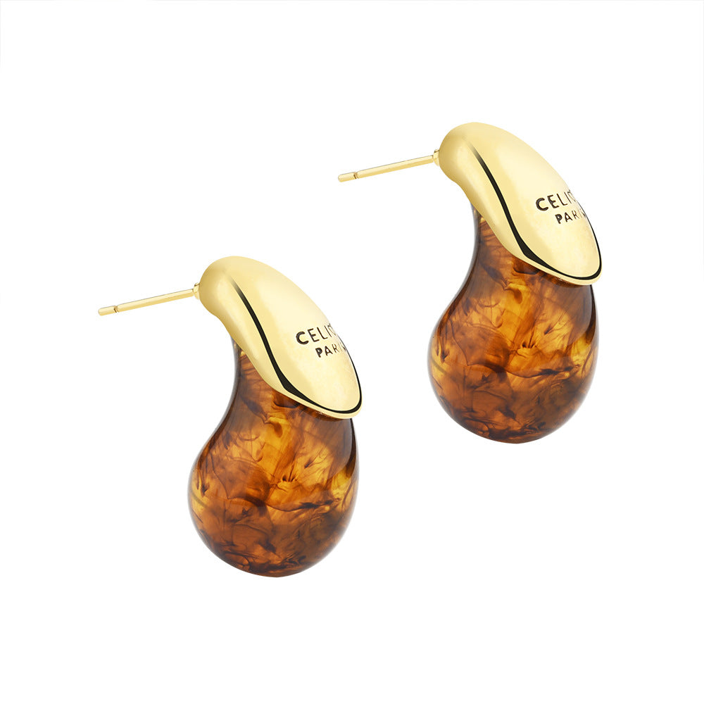 Wholesale  Retro Maillard brown Water Drop Resin Earrings