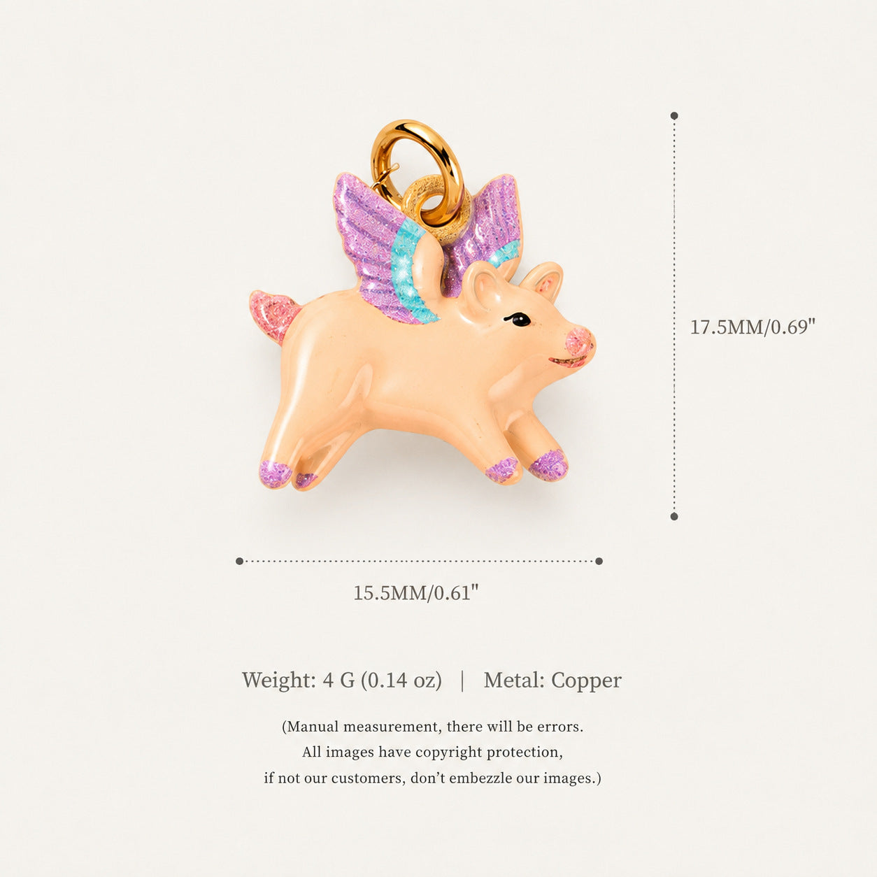 Wholesale Copper Cartoon Flying Pig Pendant Cute Simple Jewelry Charm Trendy Fashion Accessory For Boutique Resale