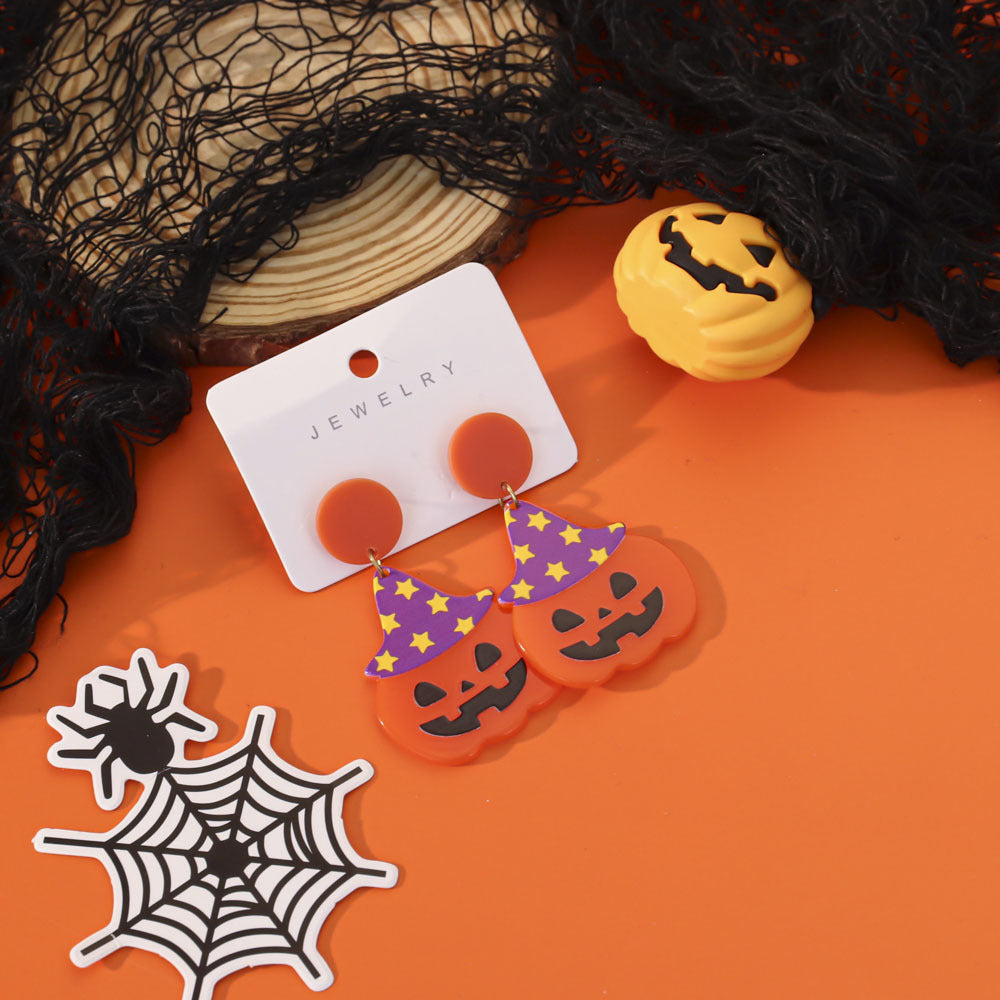 Wholesale  Acrylic Pumpkin Lantern Bat Earrings