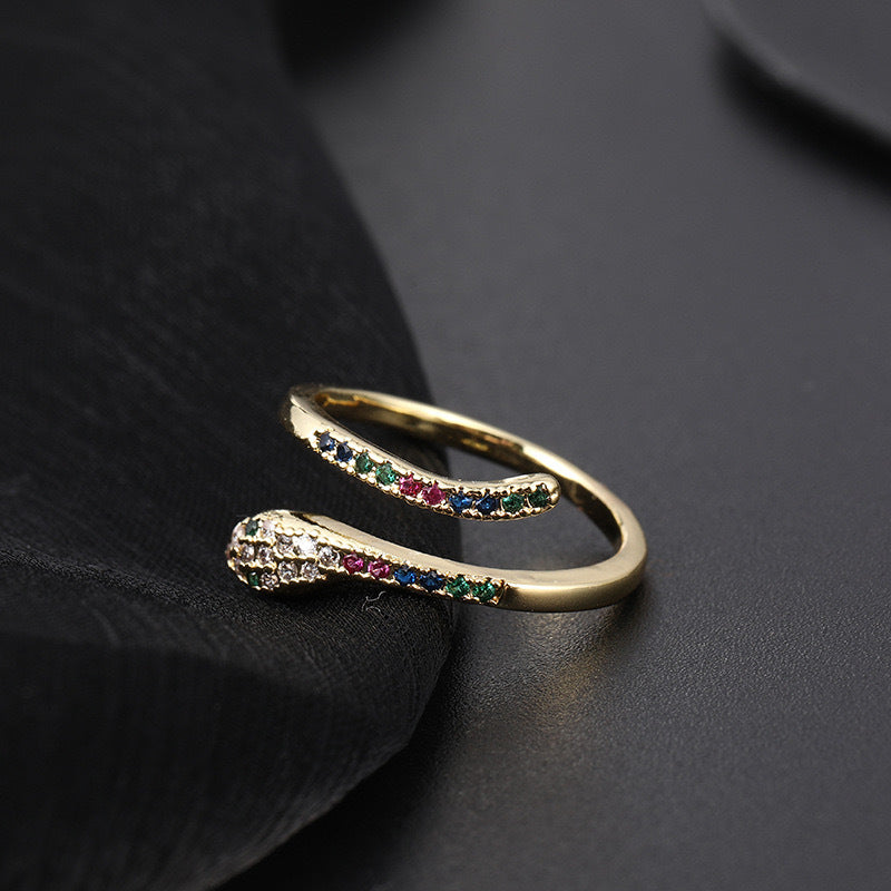 Wholesale Vintage Snake Design Copper Zircon Open Ring Trendy Women S Jewelry Accessory Gift