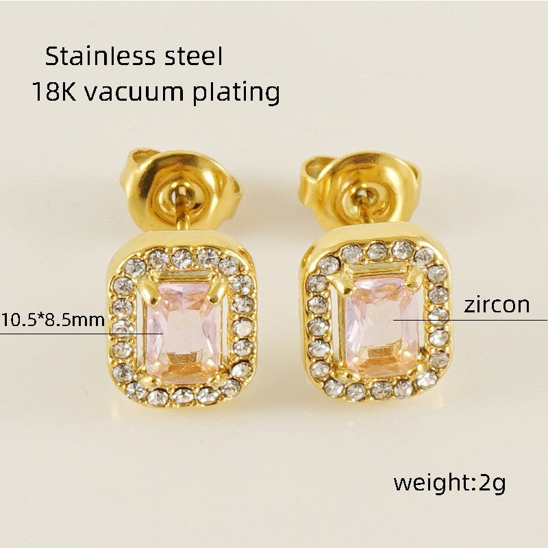 Wholesale square zircon earrings  titanium steel diamond earrings