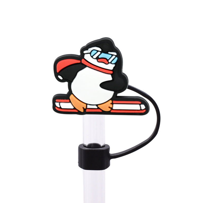Wholesale Random 100pcs Cute Penguin Series PVC Soft Straw Tube Cap