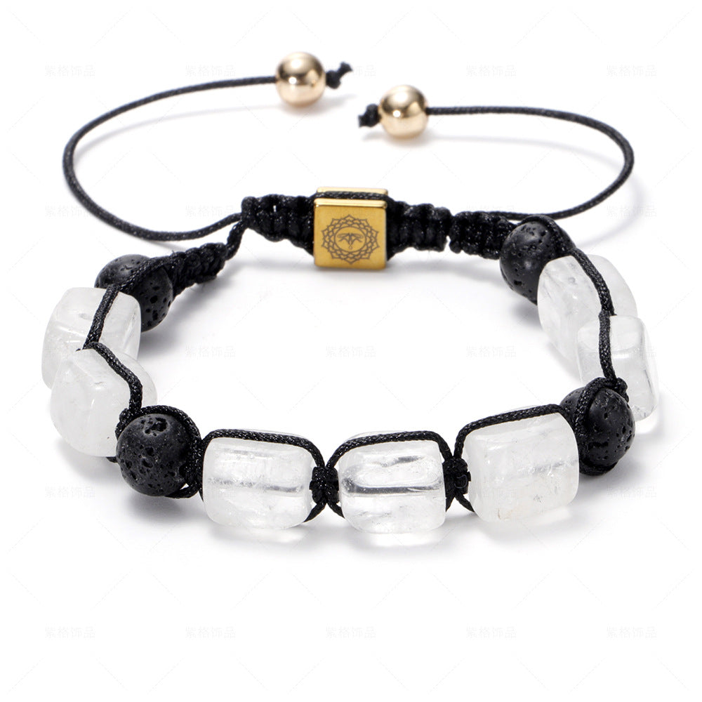 Wholesale Natural Volcanic Stone White Crystal Handwoven Rectangular Agate Bracelet