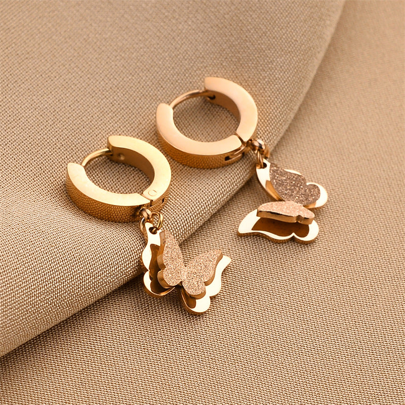 Wholesale Golden Rose Gold Steel Color Titanium Steel Earrings ACC-ES-HaoWen014