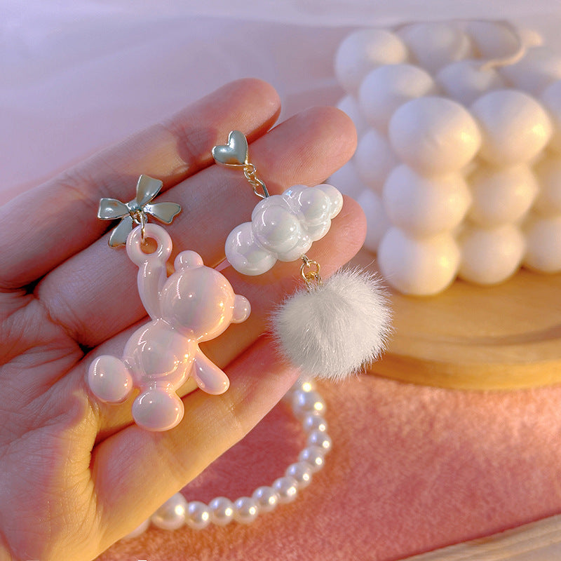 Wholesale silver needle colorful cartoon bear fur ball earrings