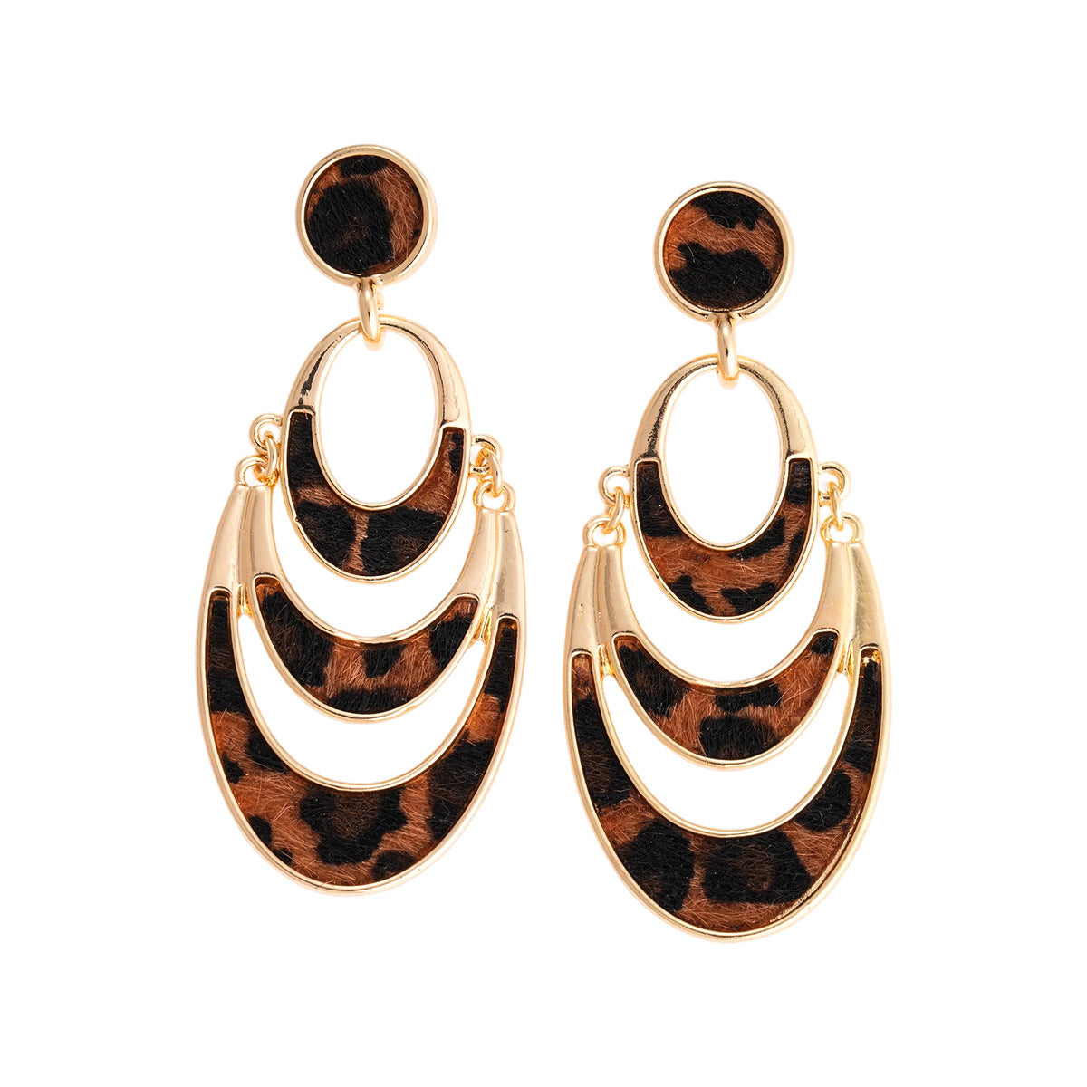 Wholesale Leopard Print Faux Horsehair Multi-Layer Hollow Round Earrings - Trendy Alloy Electroplated Jewelry Gift for Women