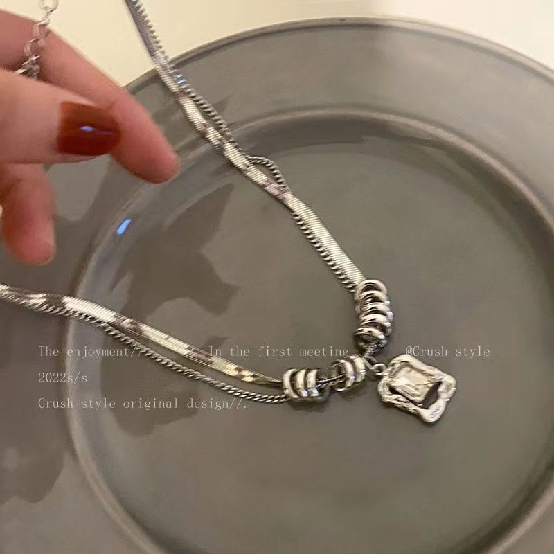 Wholesale Hip Hop Double Layer Square Zircon Necklace For Women Trendy Fashion Accessory Boutique Resale Gift