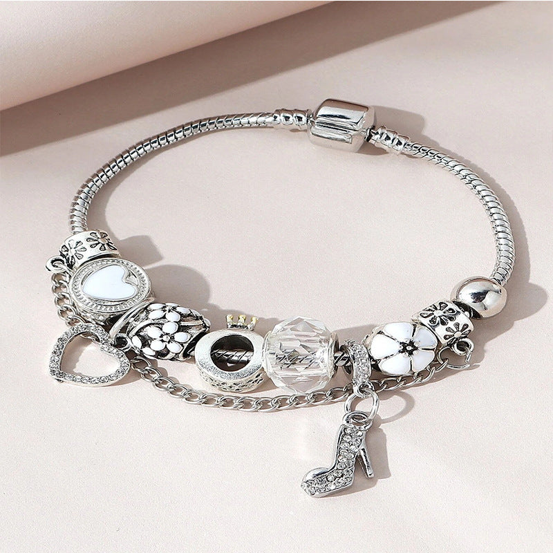 Wholesale Heart Shaped Rhinestone Stainless Steel Copper Alloy Beaded Bracelet ACC-BT-JingSY001