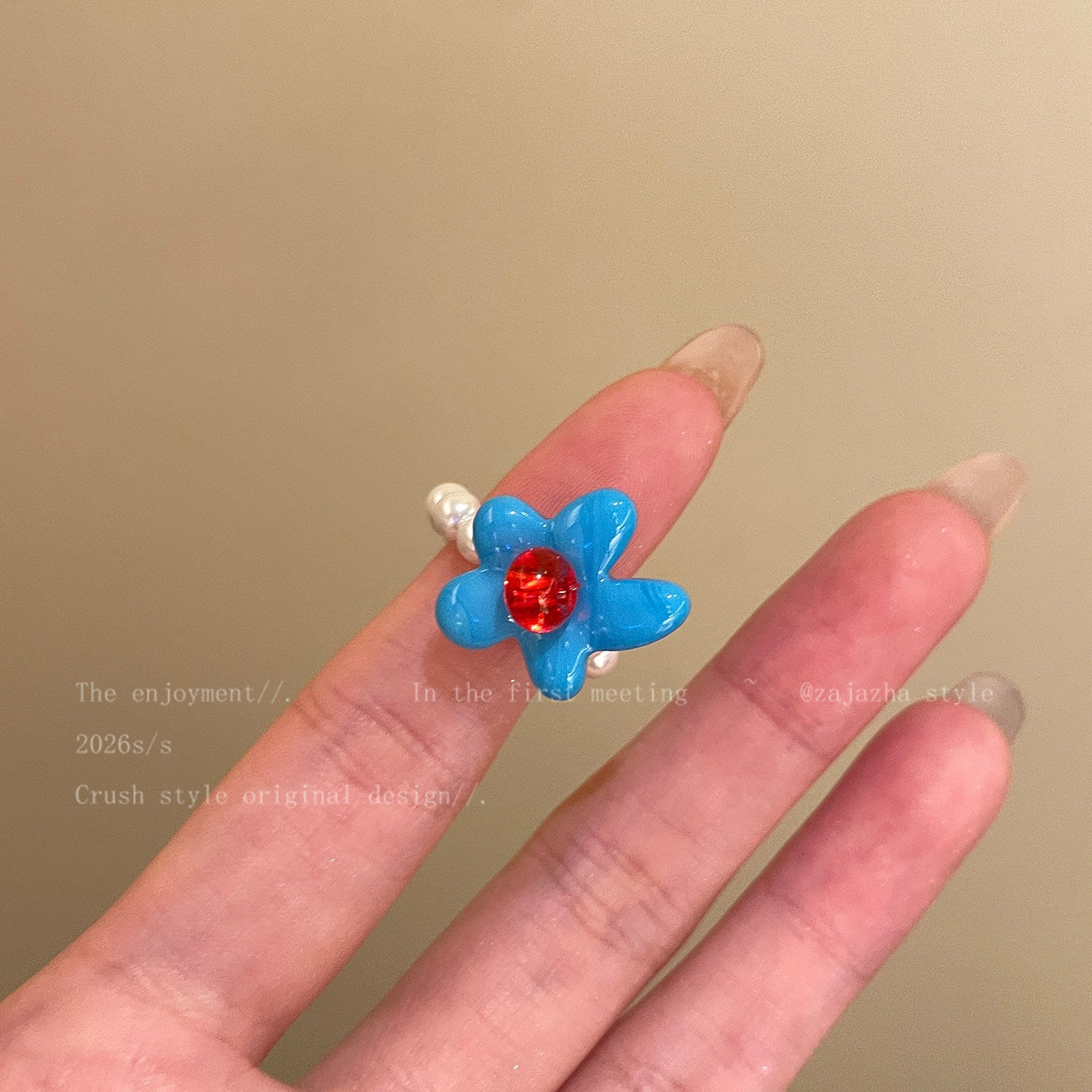 Wholesale Handmade Acrylic Flower Beaded Ring – Colorful Dopamine Summer Vacation Fashion Accessory for Women
