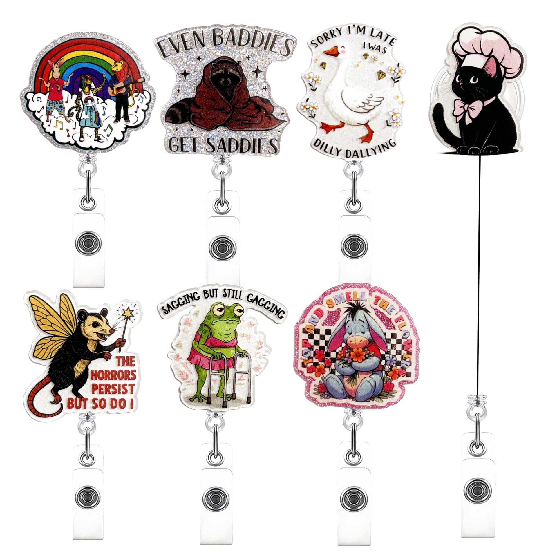 Wholesale Acrylic Animal Cat Goose Badge Reels Keychains