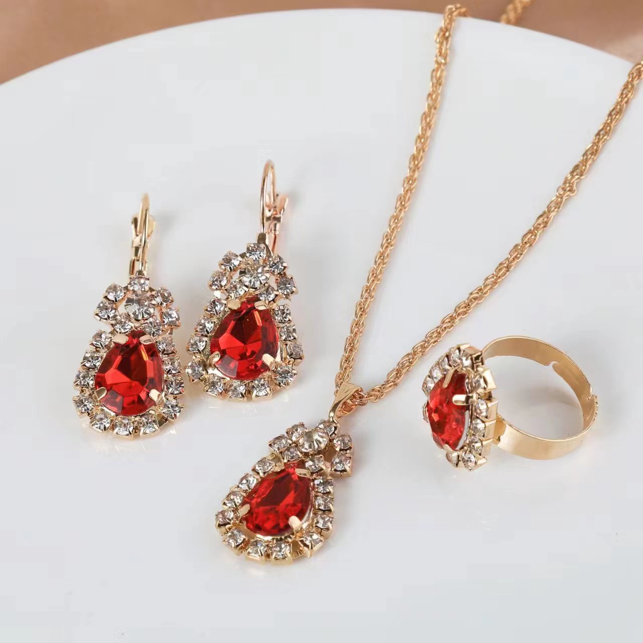Wholesale Water Drop Heart Diamond Necklace Earring Set