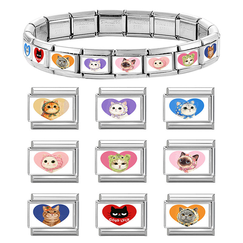 Wholesale Stainless Steel Cat Love Pattern DIY Charm Bracelet Accessories for Jewelry Making
