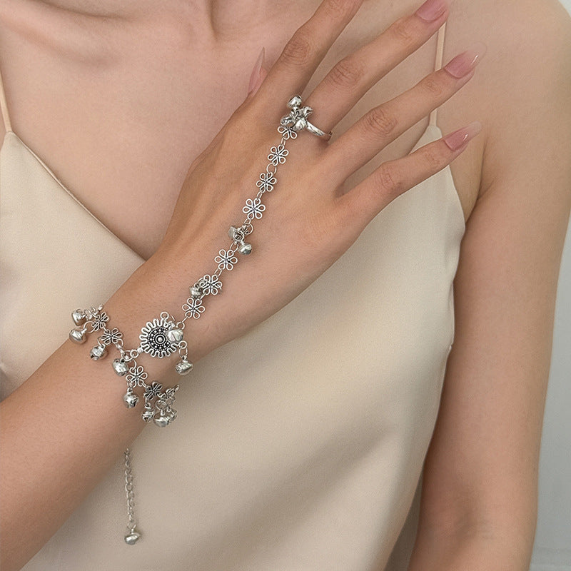 Wholesale Silver Tone Zi Xia Fairy Bell Bracelet Ring Set Classical Dance Ancient Style Chic Jewelry Accessory Gift