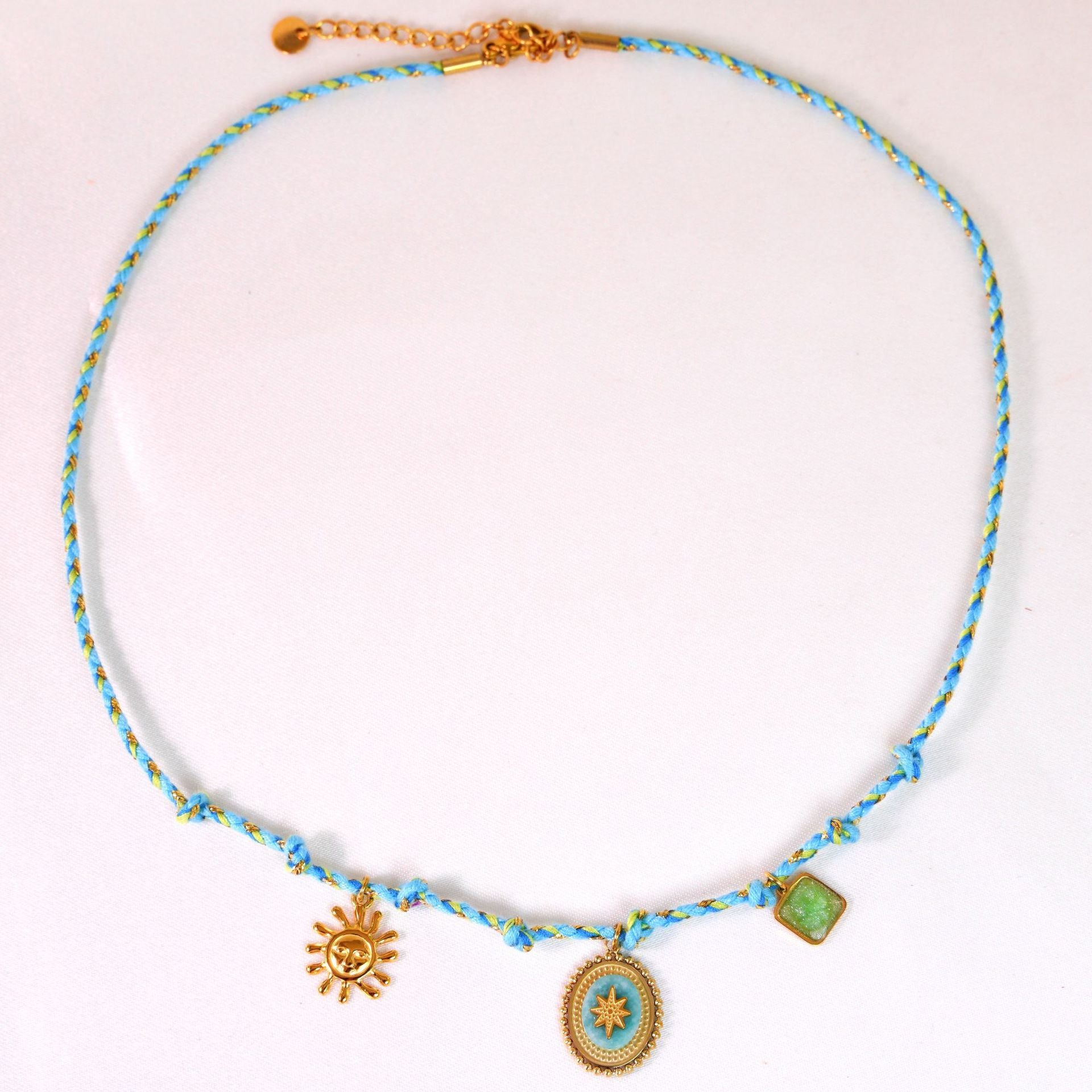 Wholesale Handmade Colorful Rope-Braided Titanium Steel Necklace with Multi-Pendant and Natural Stone,  Boutique Resale Jewelry Accessory