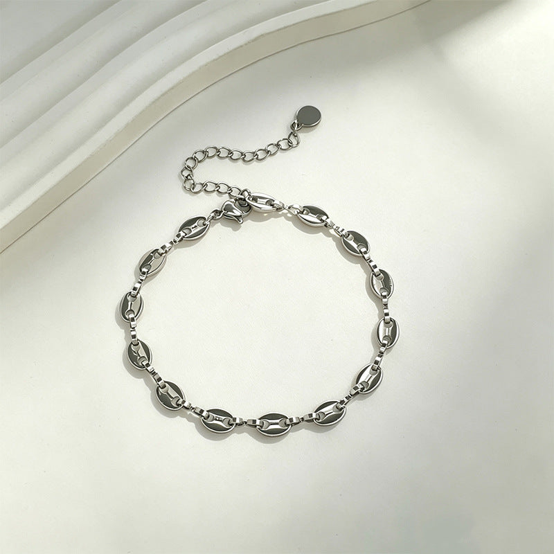 Wholesale Titanium Steel Pig Nose Coffee Bean Bracelet Silver Plated Unisex Boutique Resale Jewelry Accessory