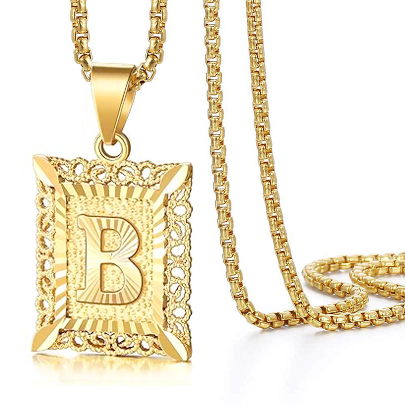 Wholesale  Cuban Chain Men's English 26 Letter Pendant Accessories  Letter Necklace