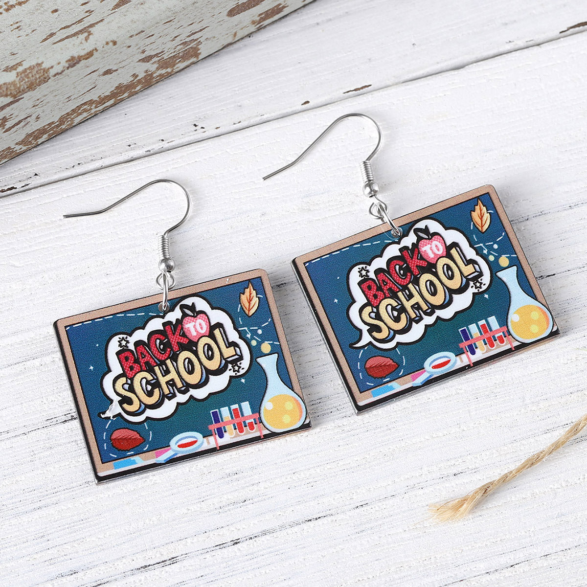 Wholesale School Season Blackboard Pencil Book Pendant Earrings