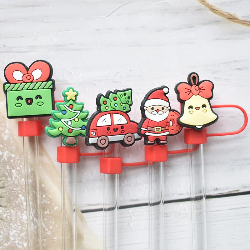 Wholesale 5pcs 10mm Cute Christmas PVC Soft Straw Tube Cap ACC-SCR-RYY107