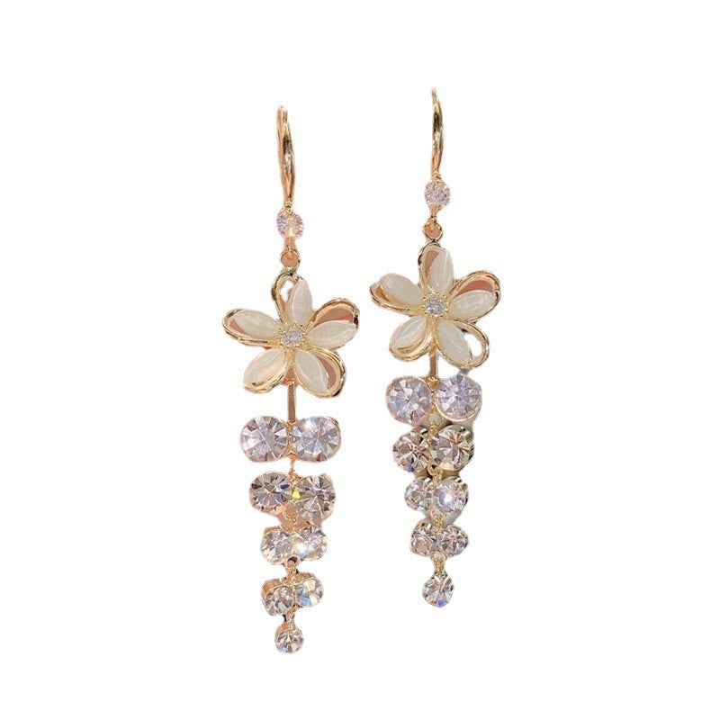 Wholesale  flower Cat's Eye Stone long ear hook earrings