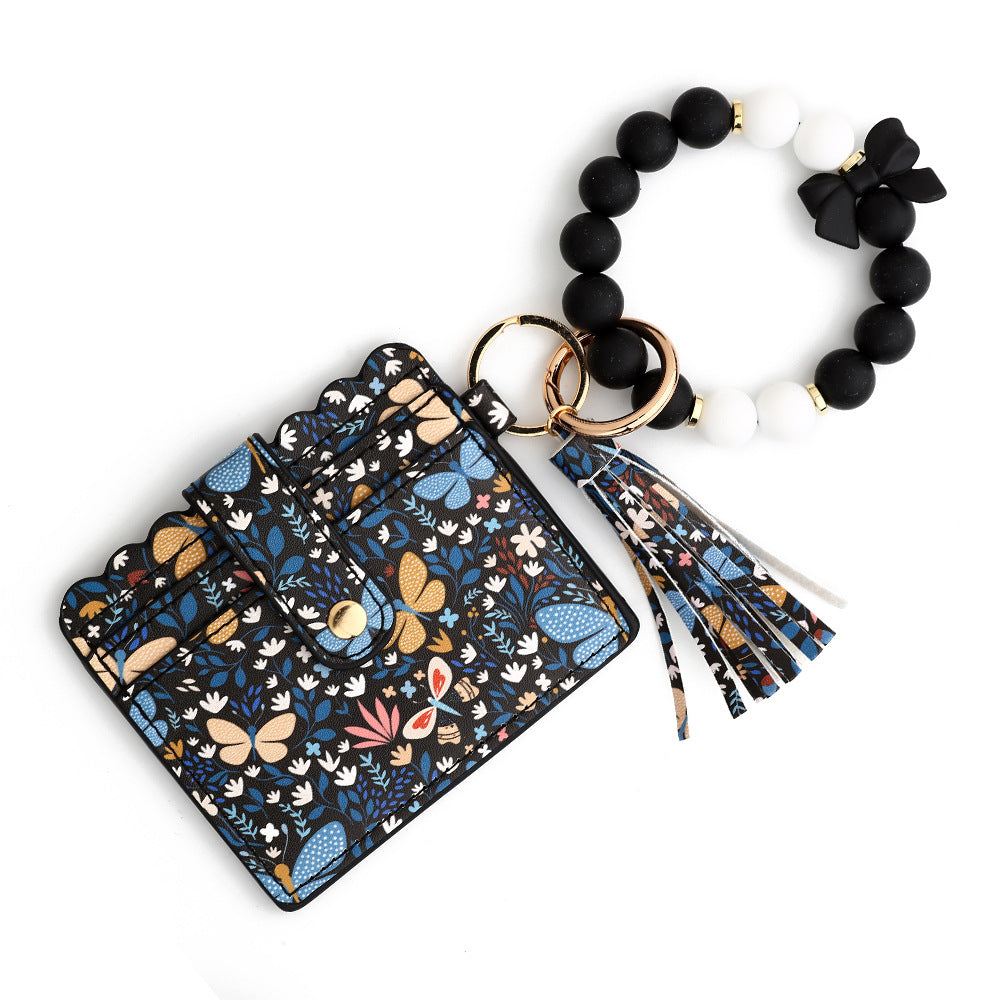 Wholesale  butterfly printed PU ladies Wristlet Keychain