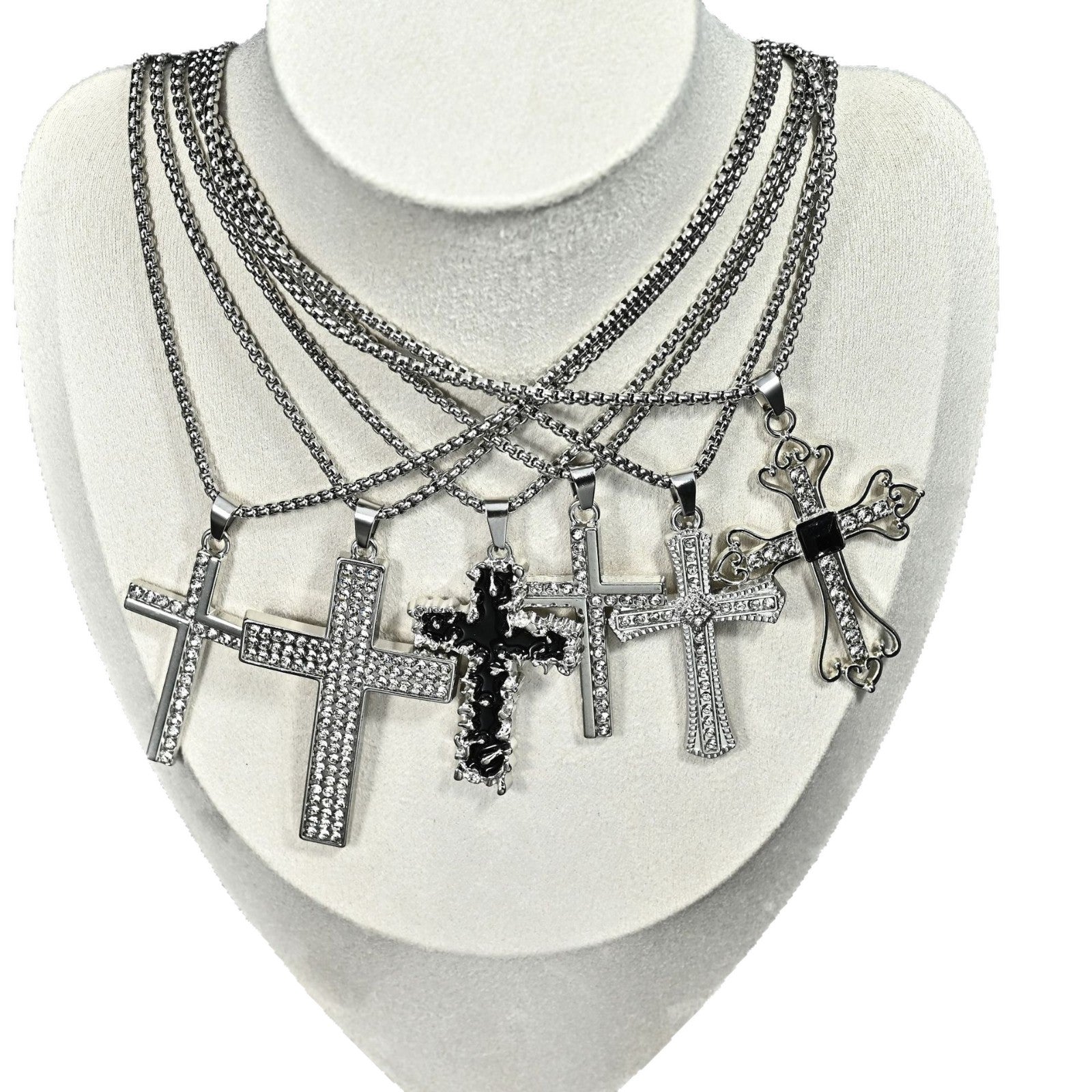 Wholesale Retro Vintage Cross Pendant Necklace For Men Stainless Steel Long Chain Chic Fashion Jewelry Accessory Gift