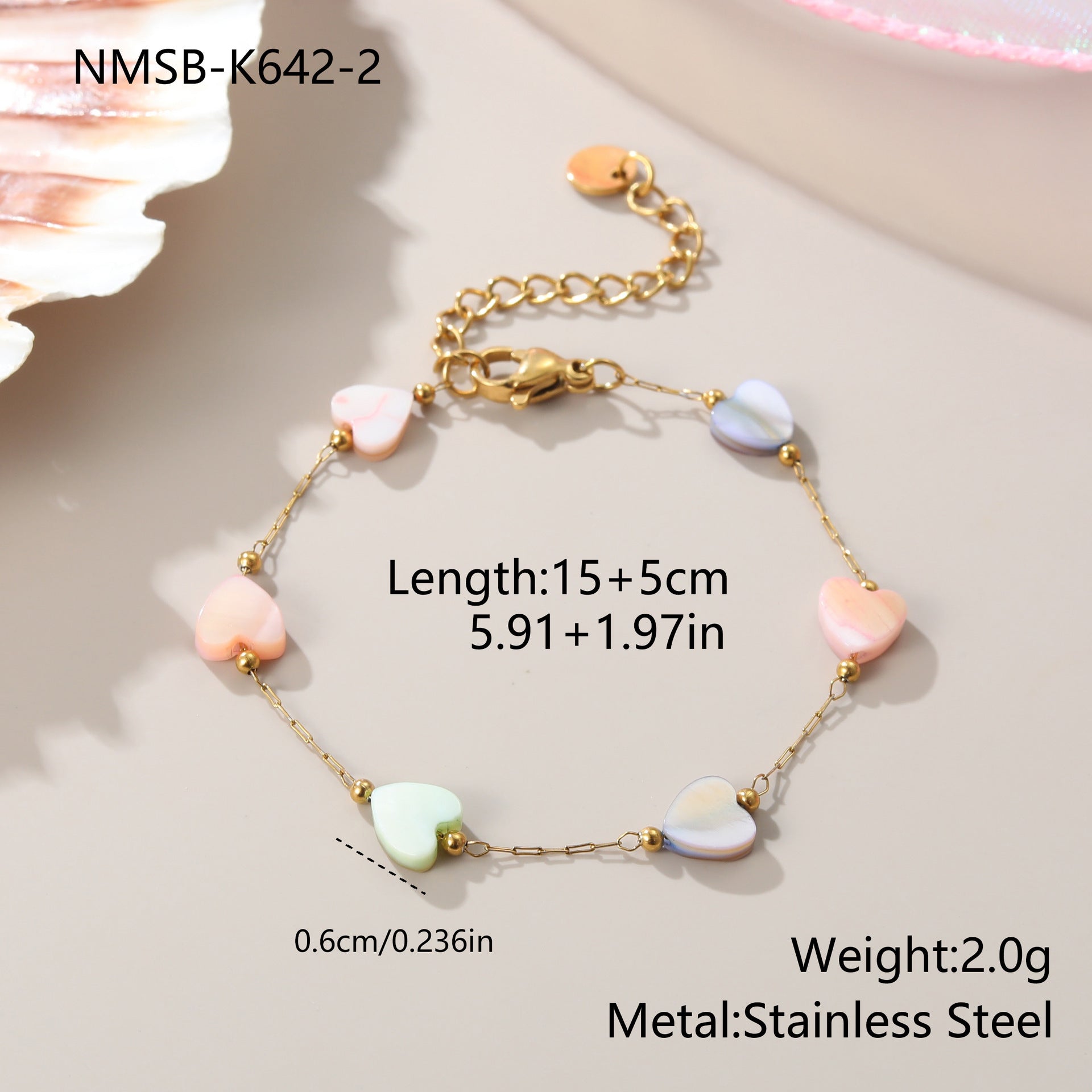 Wholesale Dopamine Style Sweet Colorful Heart-Shaped Mother-of-Pearl Stainless Steel Necklace