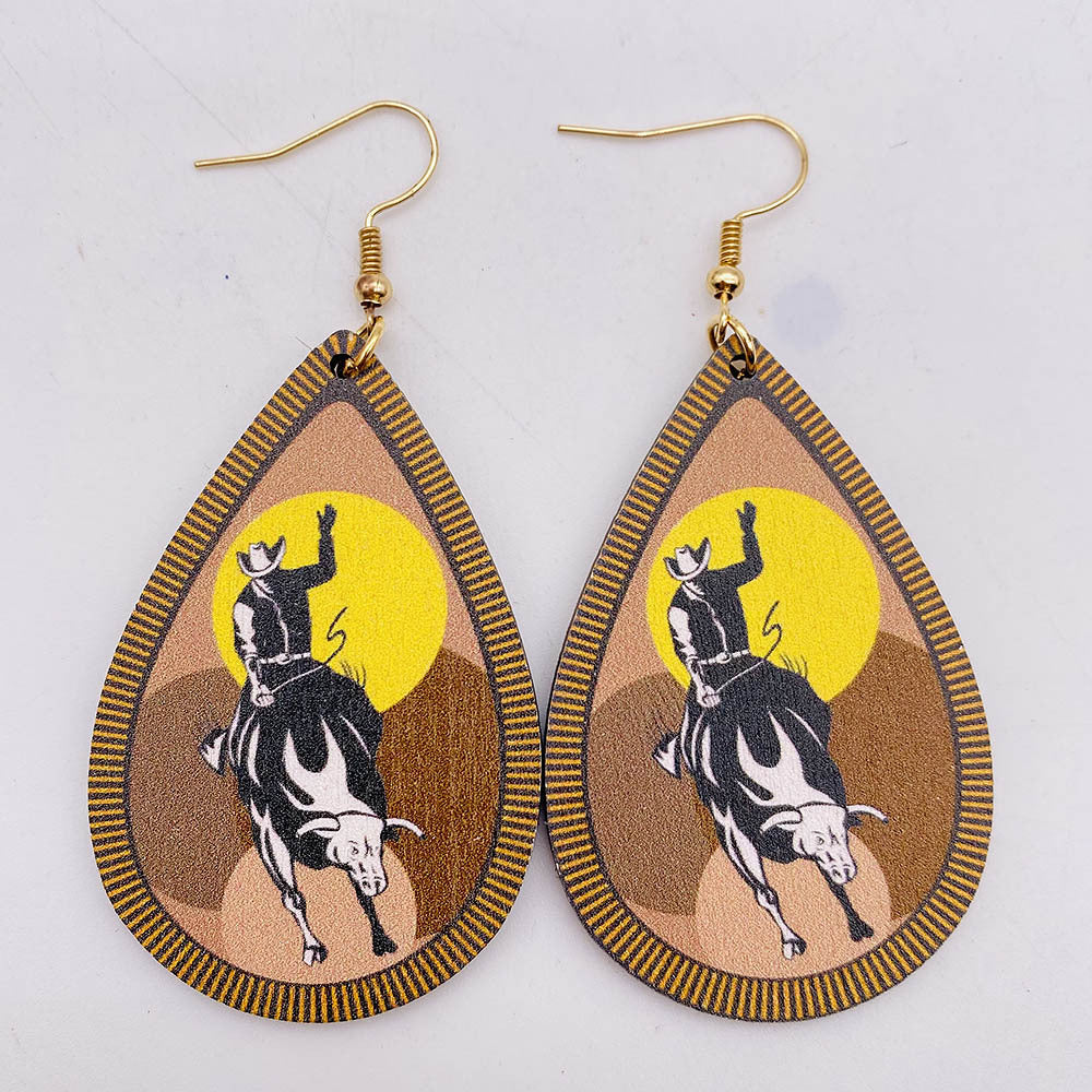 Wholesale Vintage Wooden Western Bullhead Sunflower Bohemian Earrings