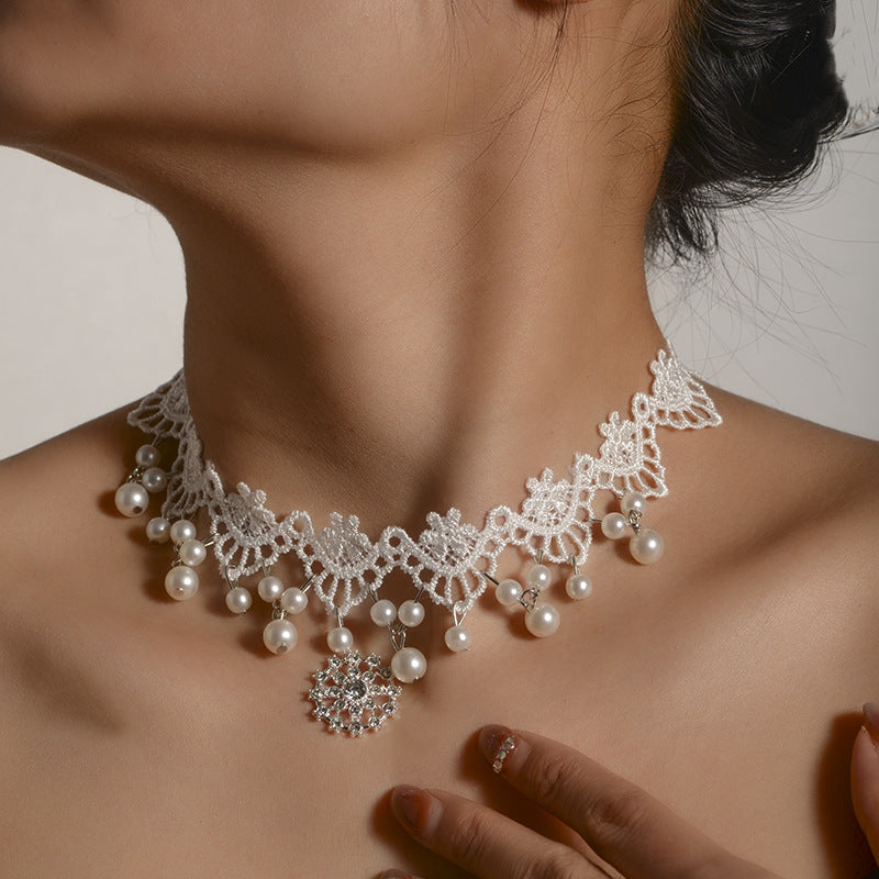 Wholesale  White Lace Gem Pendant Necklace