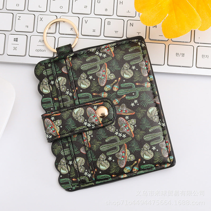 Wholesale Western Style Sunflower Cow Head Cow Pattern Cactus PU Pickup Bag Keychain ACC-KC-MiQiu002