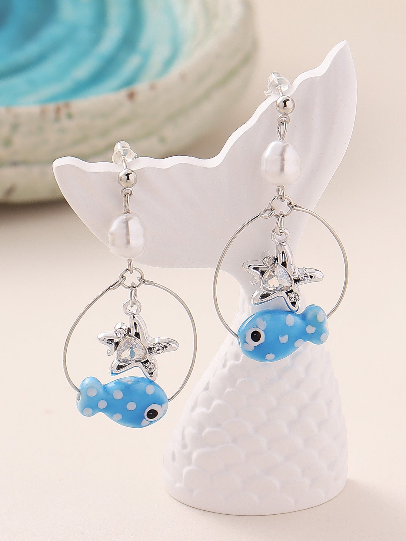 Wholesale Ocean cartoon cute little fish love star pendant earrings