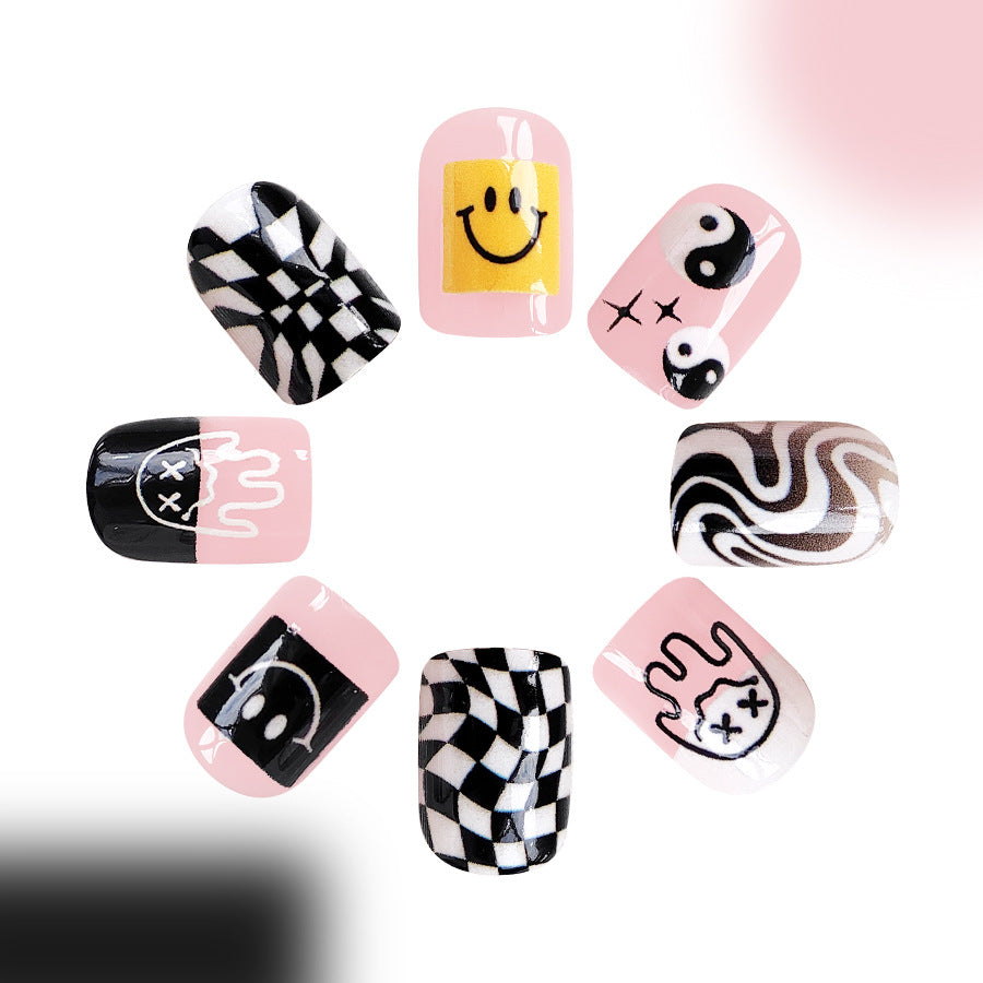 Wholesale 24 Pieces/box Cute Smiley Face Press-on Nails Kits Nail Stickers ACC-NS-GuaiXL102