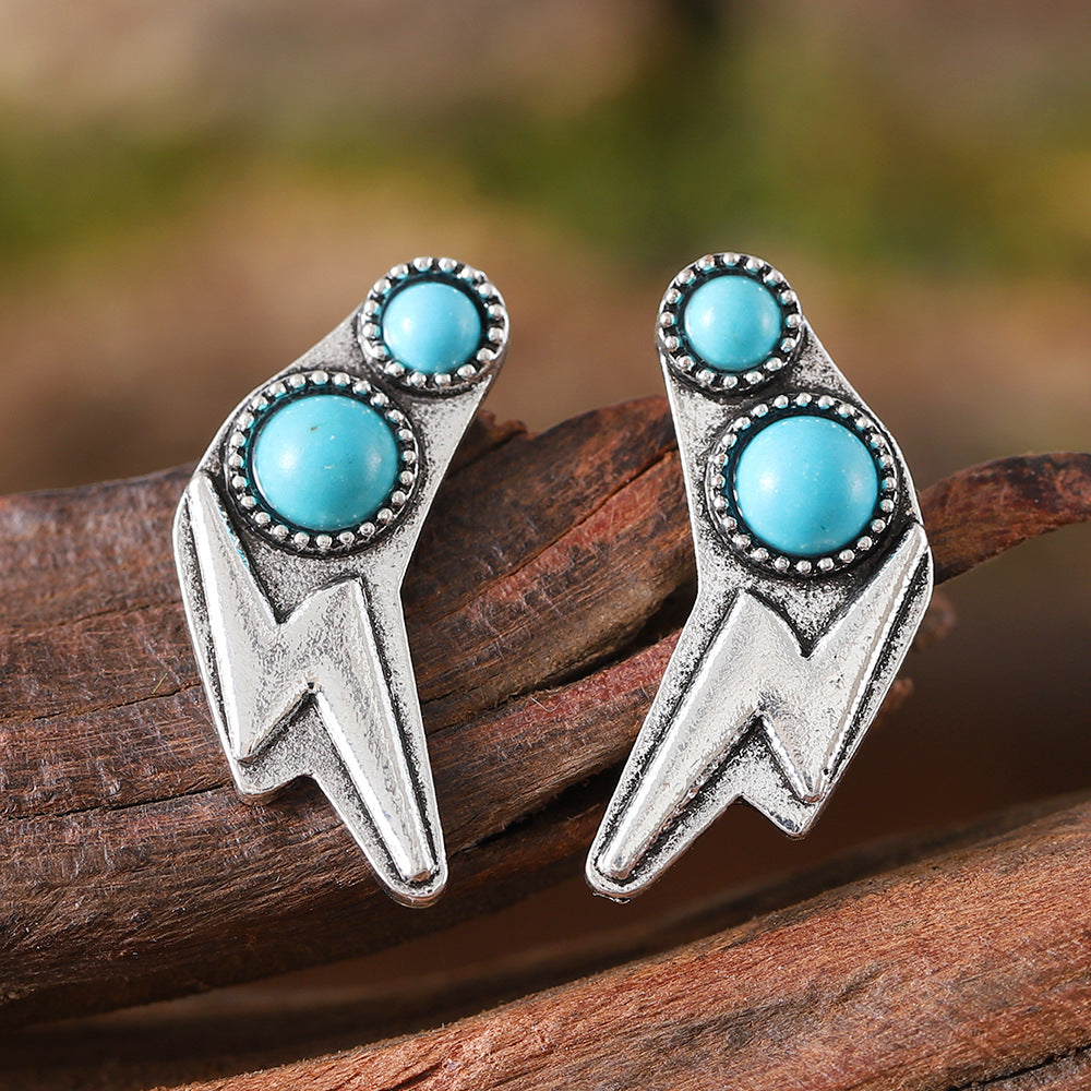 Wholesale Retro Star Lightning Inlaid Turquoise Earrings