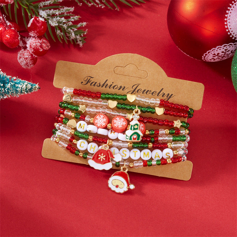 Wholesale Christmas soft ceramic multi-layer cartoon  bell bracelet