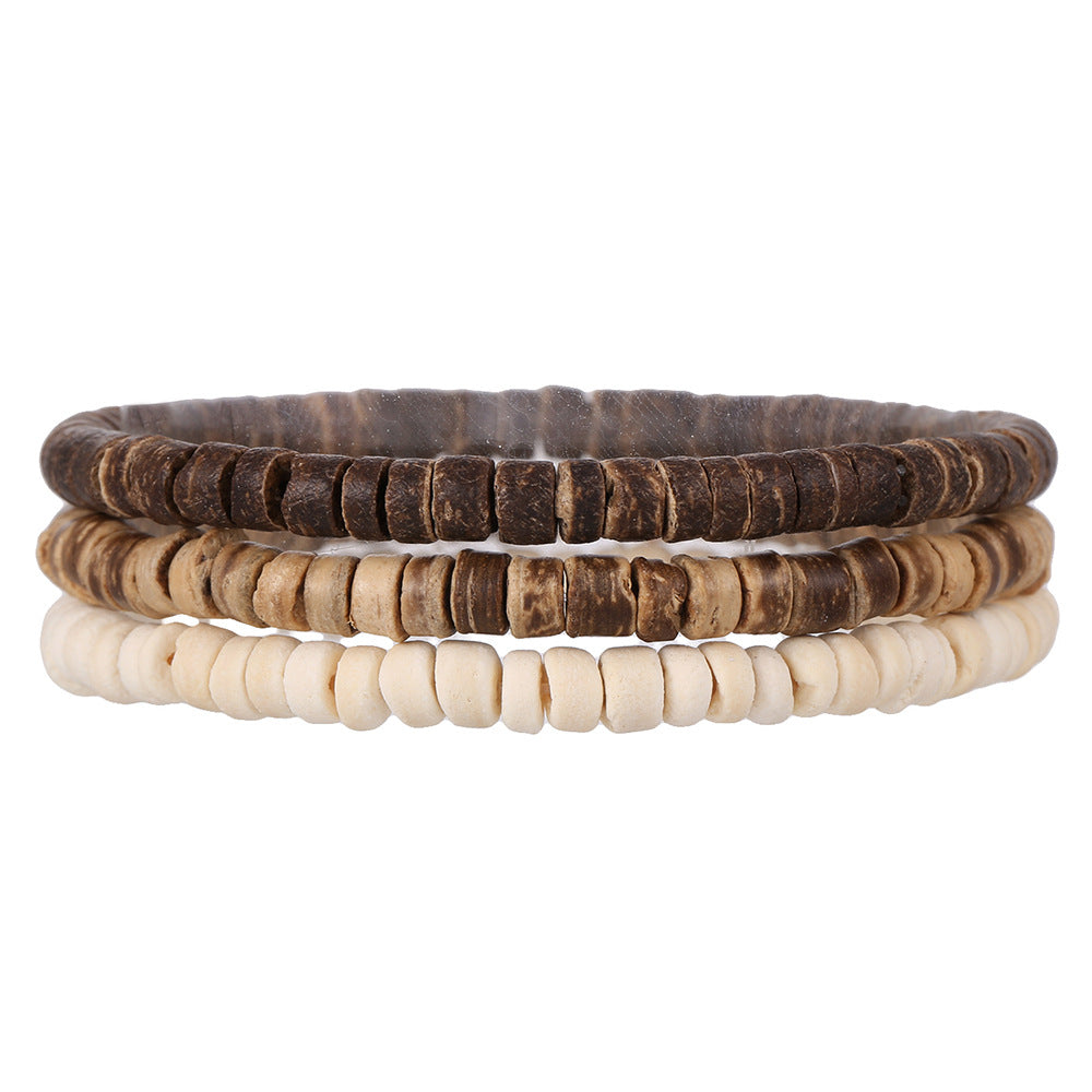 Wholesale  Coconut Shell Wood Multi-layer Stacked Wear Bracelet suit