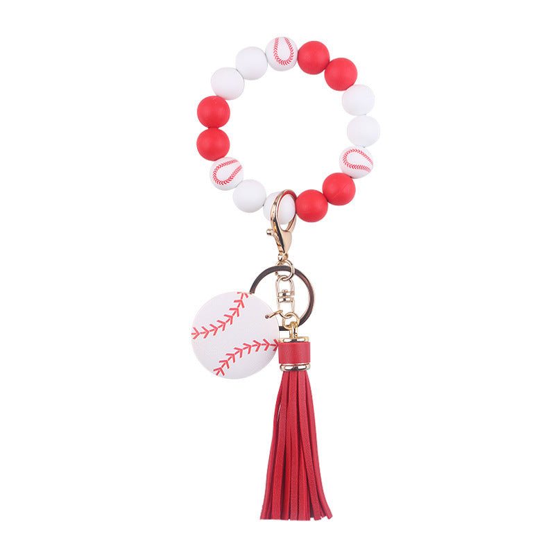 Wholesale  Leather PU Tassel Cartoon Silicone Football Wrist Keychain