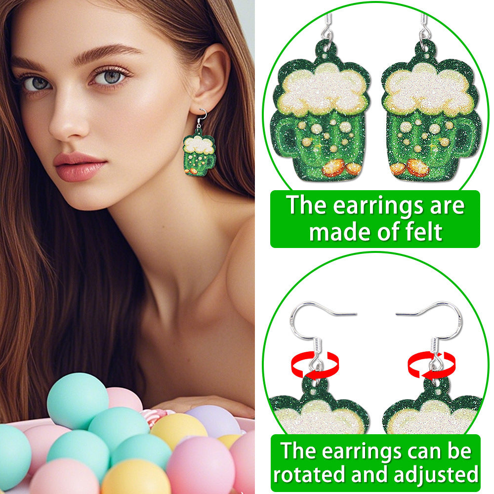 Wholesale St. Patrick's Day Earrings Green Clover Hat Earrings