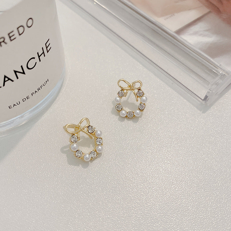 Wholesale Bow Copper S925 Silver Needle Earrings Bow Earrings Pearl Earrings ACC-ES-LvSha002