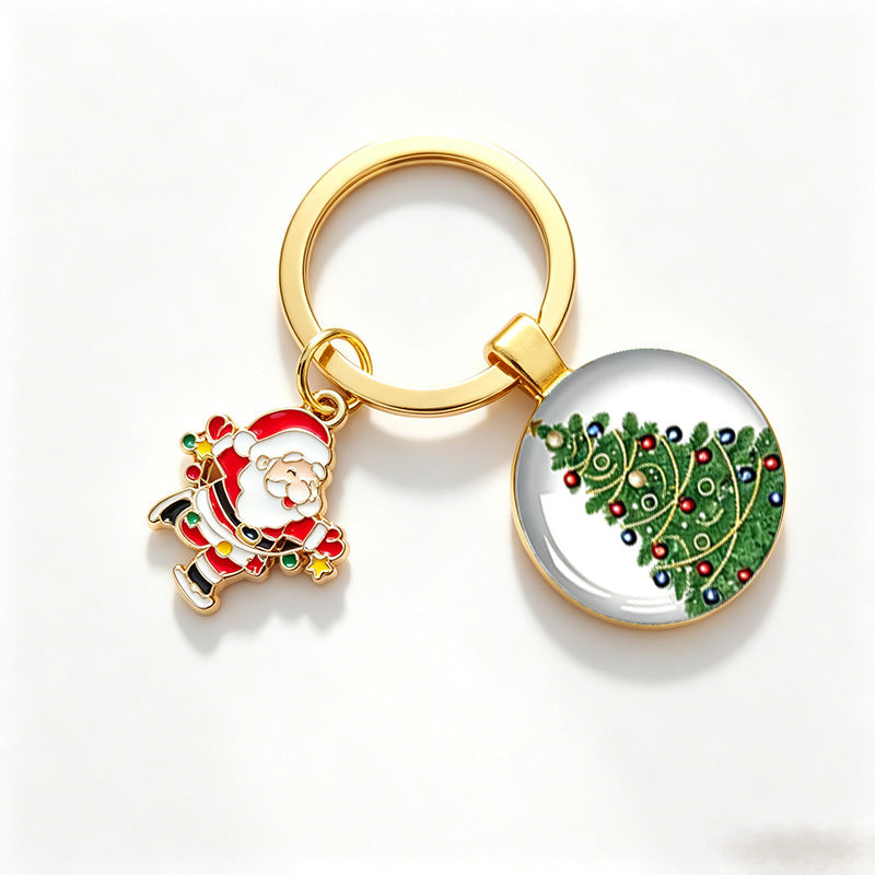 Wholesale Christmas Themed Metal Keychain Pendant With Epoxy Print Decorative Car Key Accessory Gift For Boutique Resale