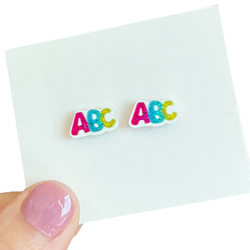 Wholesale  Teacher Bright Crystal Earrings Apple Pencil Earrings