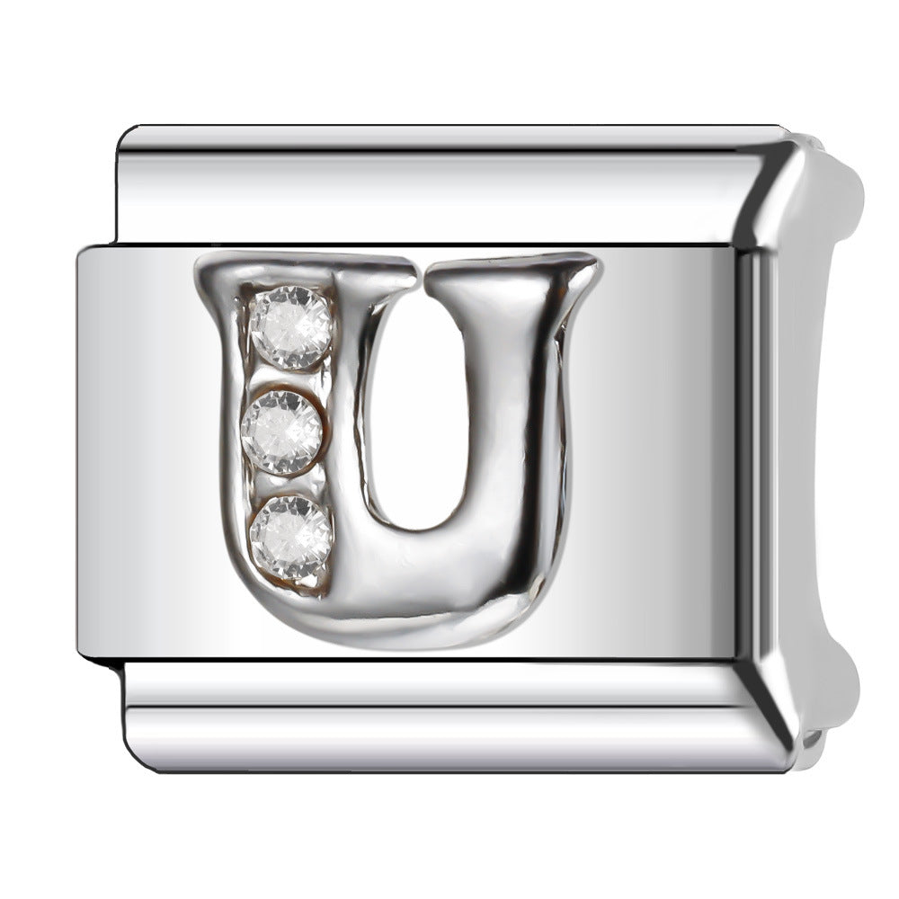 Wholesale Italian Charm Bracelet 9mm DIY Diamond English Letter   Creative Stainless Steel Composable Bracelet