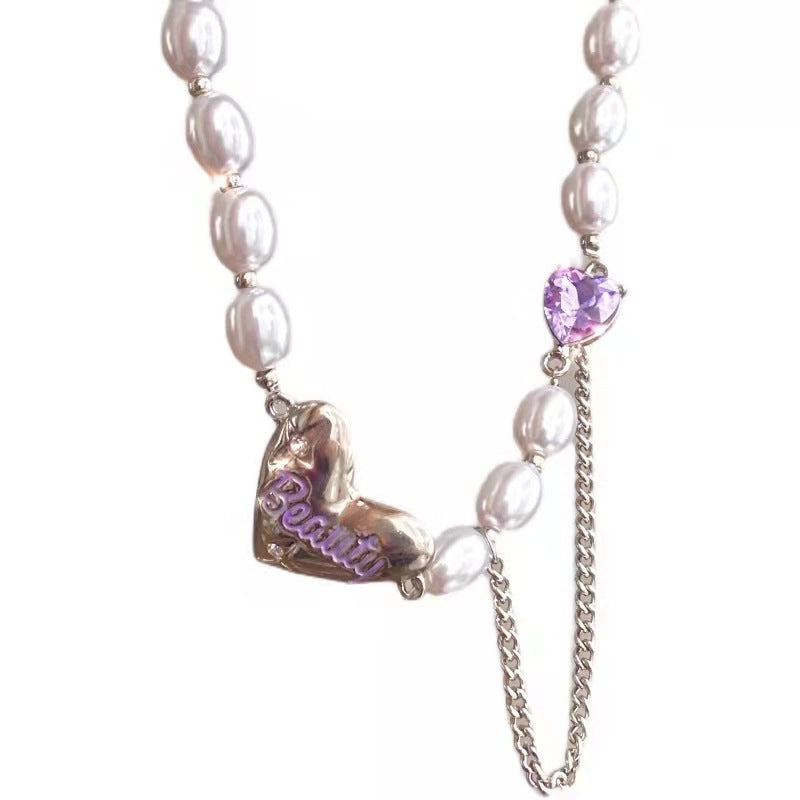 Wholesale Pearl Necklace Metal Love Chain Pendant Necklaces