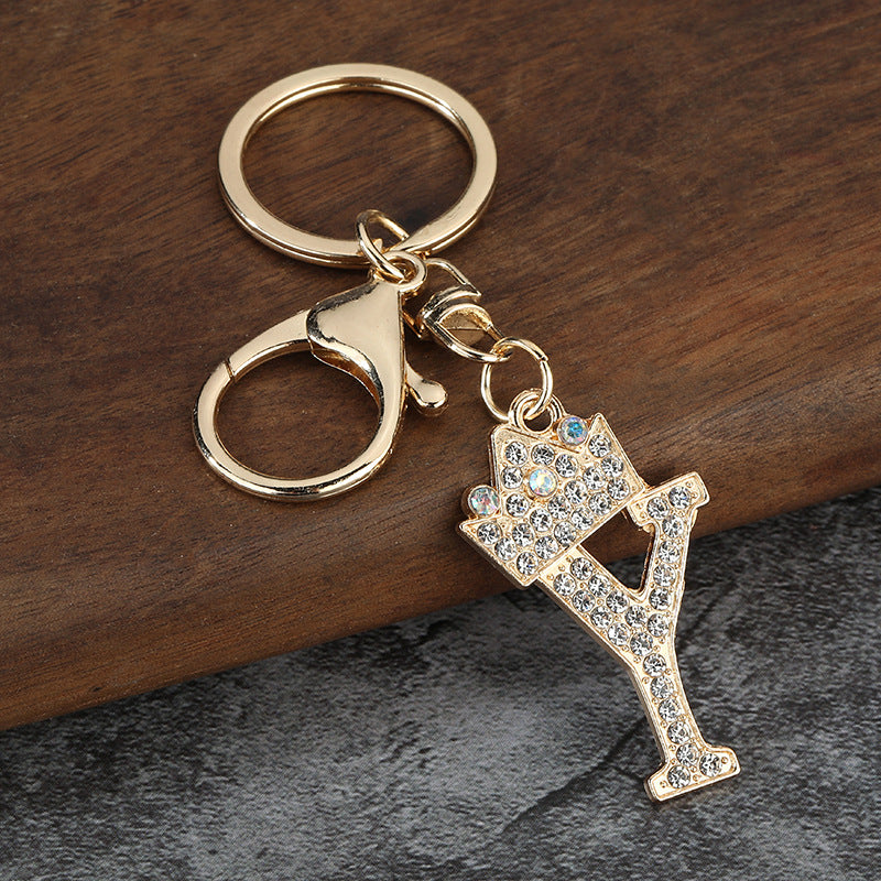 Wholesale Zinc alloy flash drill letter keychain