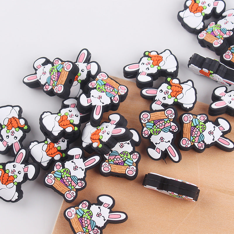 Wholesale 10pcs Cartoon Cute Easter Cartoon Animal Little White Rabbit Series Focal Beads DIY Bead Accessories