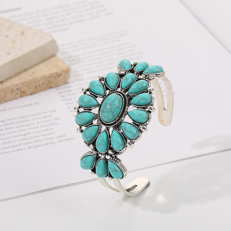Wholesale Women S Bohemian Retro Ethnic Turquoise Floral Alloy Bracelet Fashion Jewelry Accessory